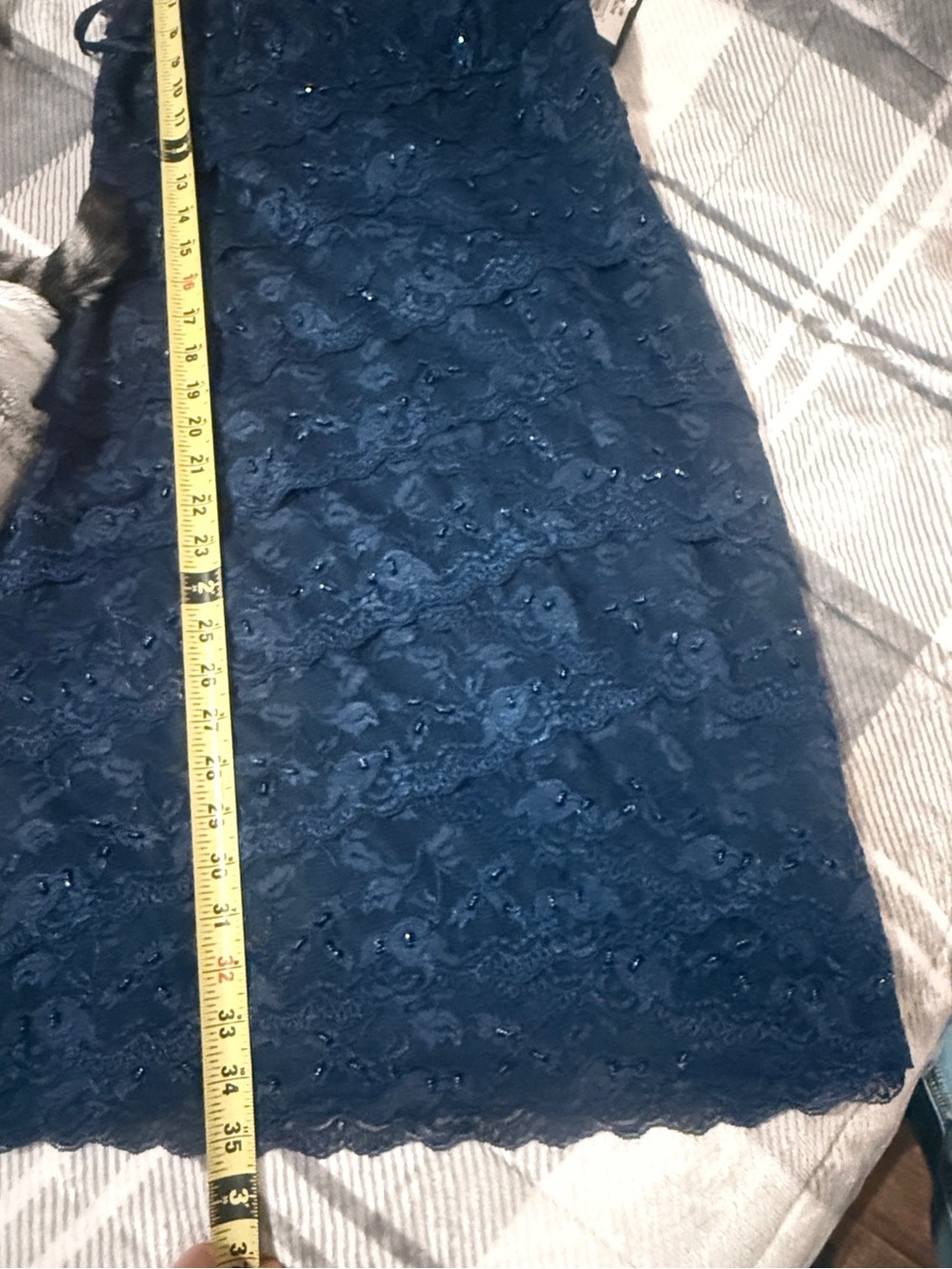 NWT Marina Navy Lace & Sequin V-Neck Dress - Picture 11 of 14